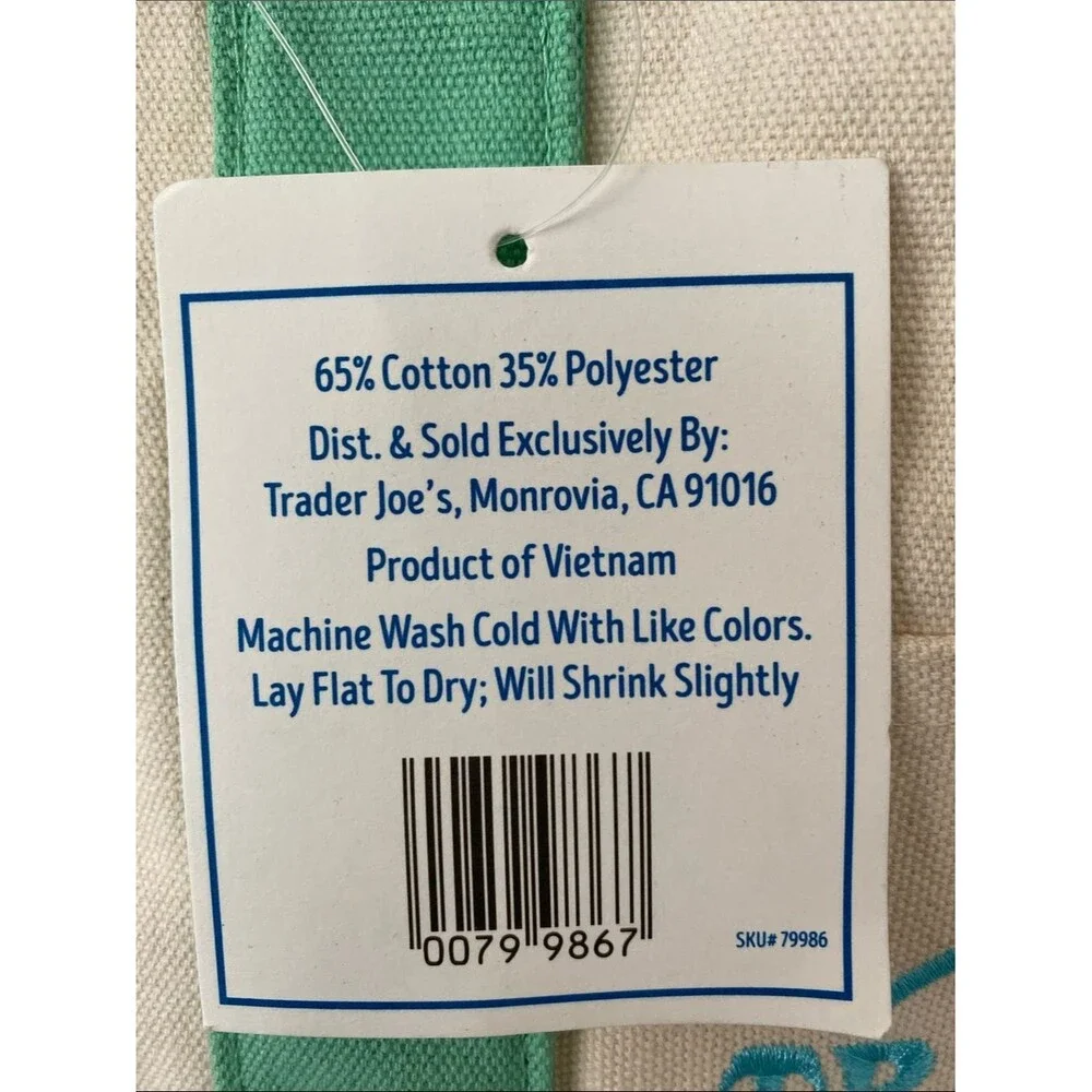 Rare NEW Trader Joe's Mini Pastel Canvas Tote Bag Cream & Mint Green Lunch Bag